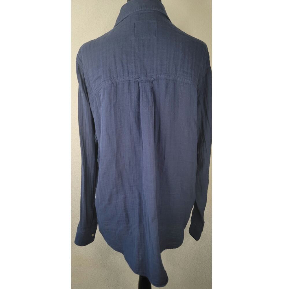 100% Organic Cotton Guazy Long Sleeve Blue Button-down Top Natural Shell Buttons - Picture 3 of 10